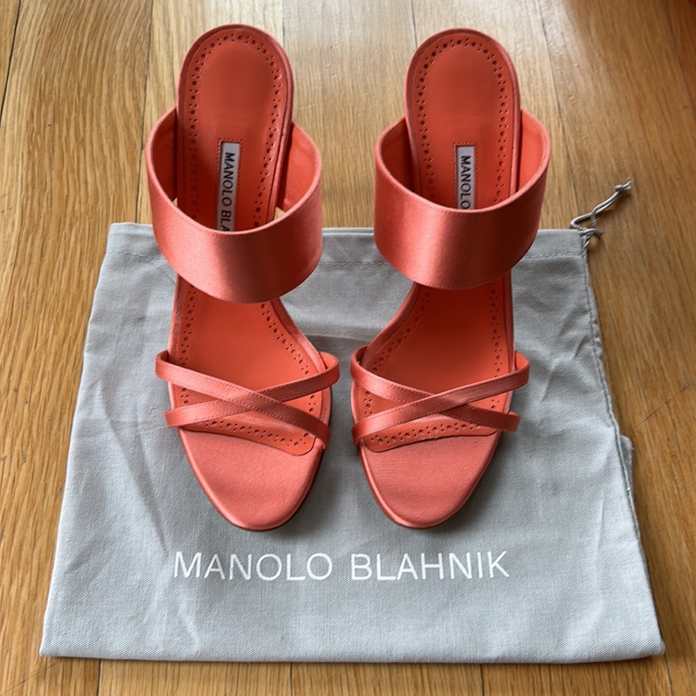 Manolo Blahnik Satin Crisscross Sandals